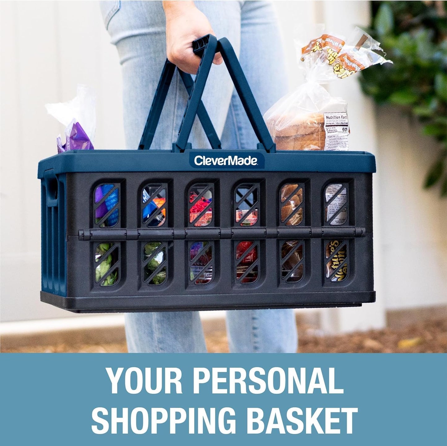 CleverMade Collapsible Shopping Basket, Charcoal, 3PK - 16L (4 Gal) Reusable Plastic Grocery Shopping Baskets, Holds 22lbs Per Basket - Small Foldable Storage Crates with Handles