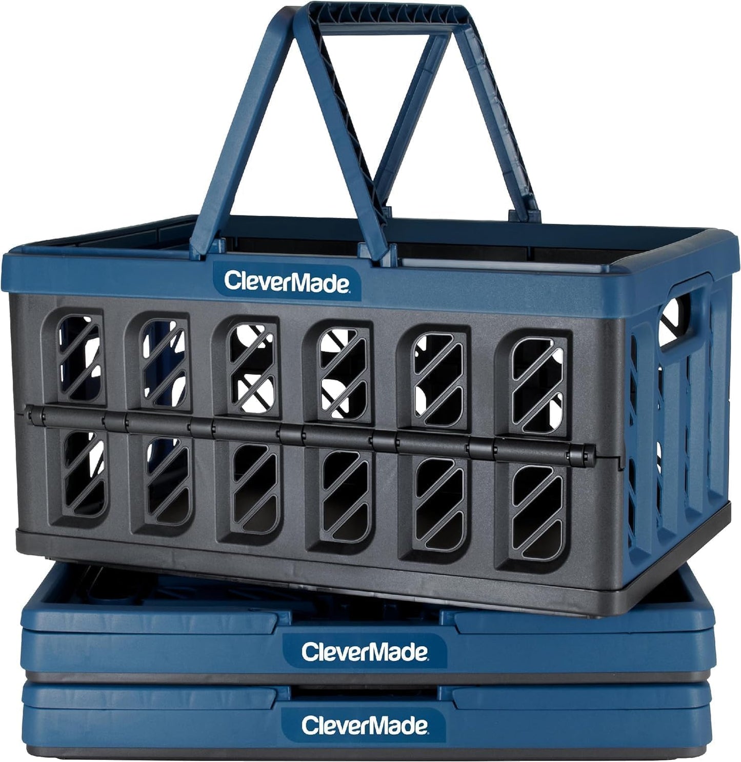 CleverMade Collapsible Shopping Basket, Charcoal, 3PK - 16L (4 Gal) Reusable Plastic Grocery Shopping Baskets, Holds 22lbs Per Basket - Small Foldable Storage Crates with Handles