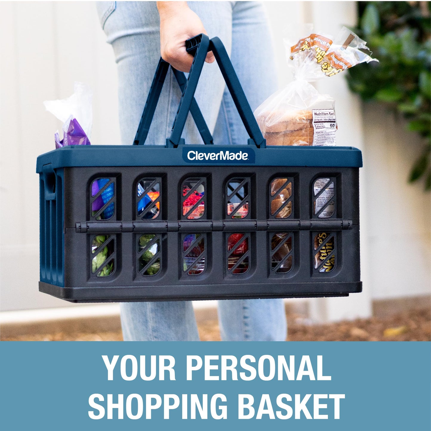 CleverMade Collapsible Shopping Basket, Charcoal, 3PK - 16L (4 Gal) Reusable Plastic Grocery Shopping Baskets, Holds 22lbs Per Basket - Small Foldable Storage Crates with Handles