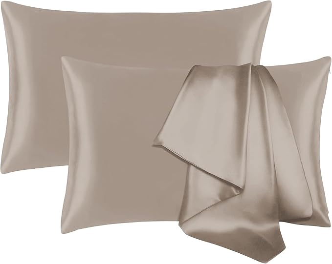 100% Silk Pillowcase Set for Hair and Skin - Cooling Mulberry Silk, Standard Size (Beige, 2 Pack)