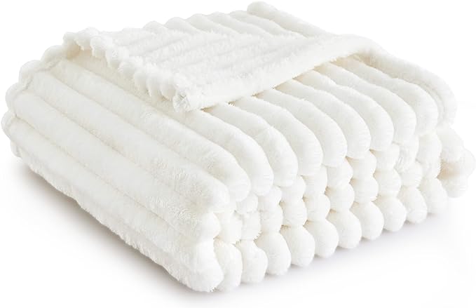 White Throw Blanket for Couch - Cozy Fleece Blanket, 50"x60"