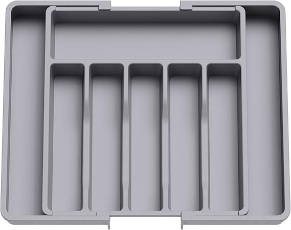 Expandable Silverware Drawer Organizer - BPA-Free Cutlery Tray, Large Size (Black)