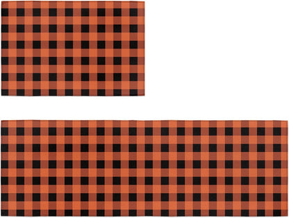Cushioned Anti-Fatigue Kitchen Mats - Orange & Black Checkered (Set of 2)