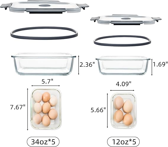 10-Pack Airtight Glass Meal Prep Containers with Air Vents - Leakproof and Microwave Safe