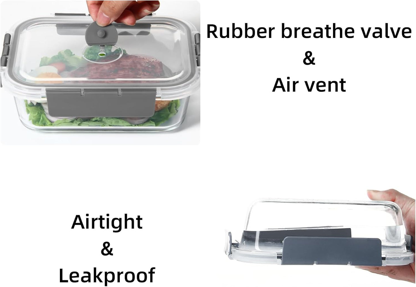 10-Pack Airtight Glass Meal Prep Containers with Air Vents - Leakproof and Microwave Safe