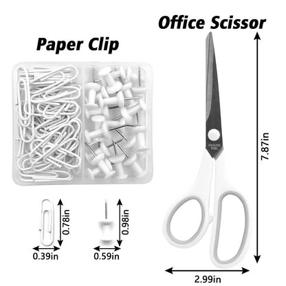 White Office Supplies, UPIHO White Desk Accessories, Stapler and Tape Dispenser Set for Women with Stapler,Tape Dispenser, Staple Remover, Staples,Scissor and Tabs for Students Office Clerks