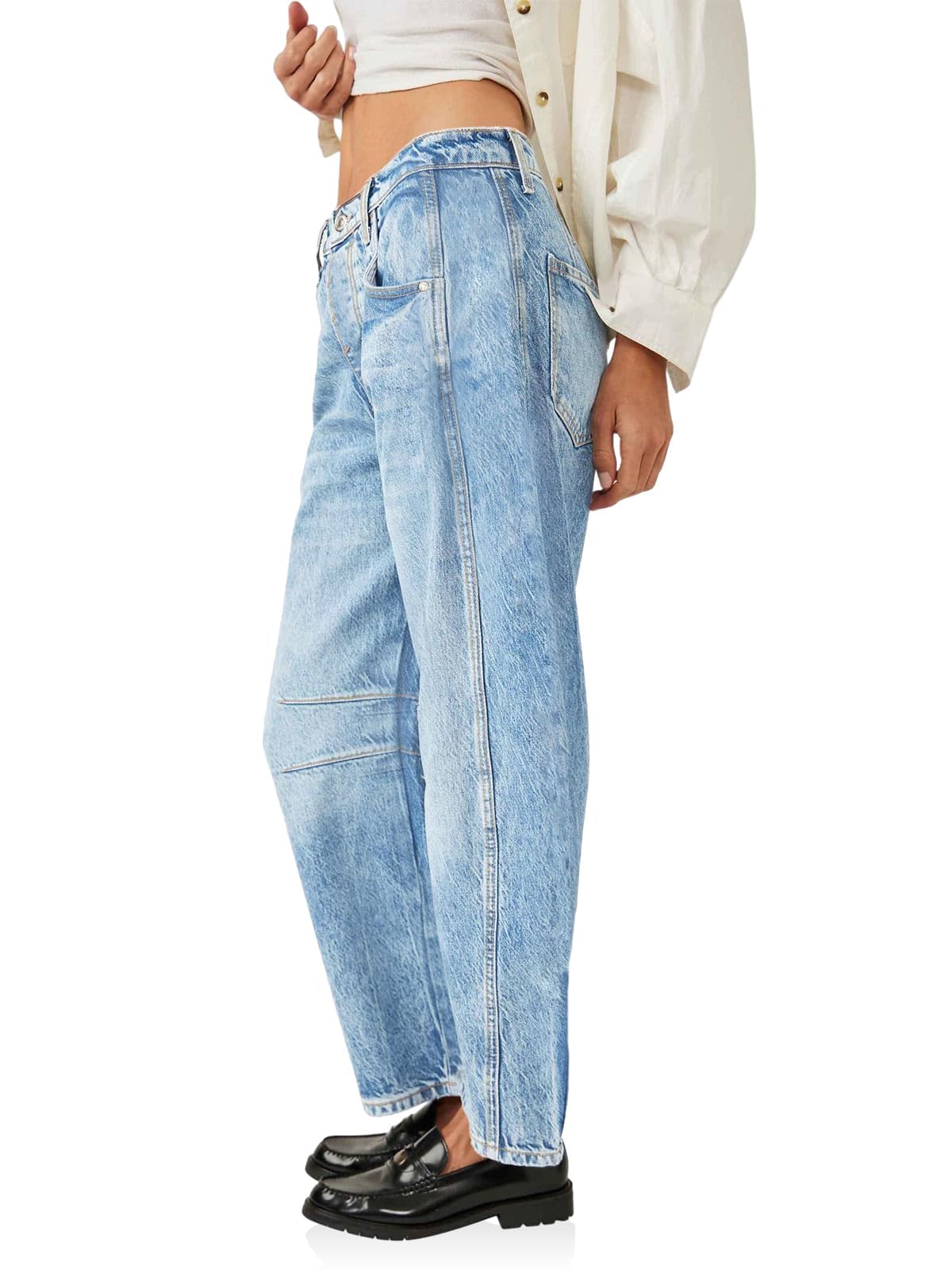 PLNOTME Women's Baggy Boyfriend Jeans Vintage Wide Leg Mid Rise Barrel Denim Ankle Pants