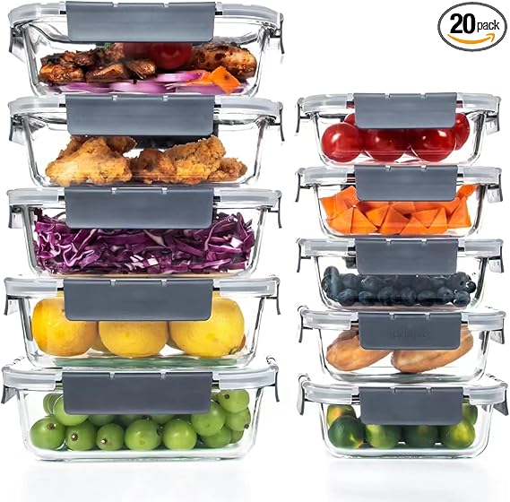 10-Pack Airtight Glass Meal Prep Containers with Air Vents - Leakproof and Microwave Safe