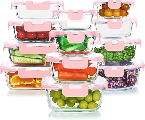 24-Piece Glass Food Storage Containers Set - Airtight and Stackable Meal Prep Containers