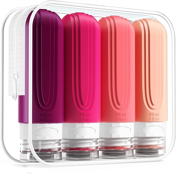 TSA-Approved Travel Bottles - Leakproof 3oz Silicone Containers for Toiletries (4 Pack)