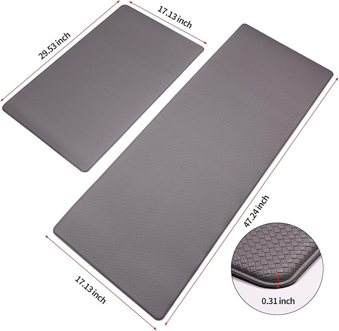 Cushioned Anti-Fatigue Kitchen Mats - Gray (Set of 2)