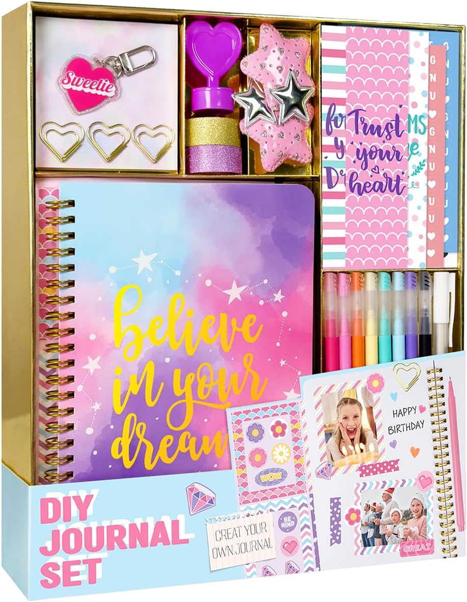 Nollh DIY Journal Kit for Girls - DIY Journal Set for Tween & Teen Girls, Stationery Set, Scrapbook & Diary Supplies Set, Journaling Art Crafts Kit, Ideal Gifts for 8 9 10 11 12 13 14 Year Old Girl