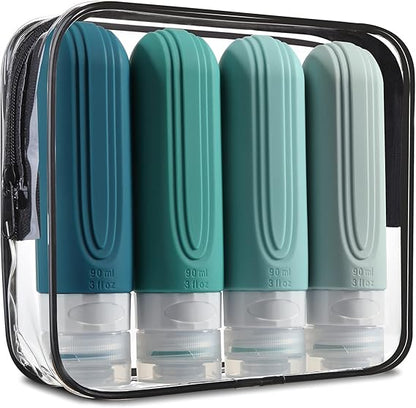 TSA-Approved Travel Bottles - Leakproof 3oz Silicone Containers for Toiletries (4 Pack)