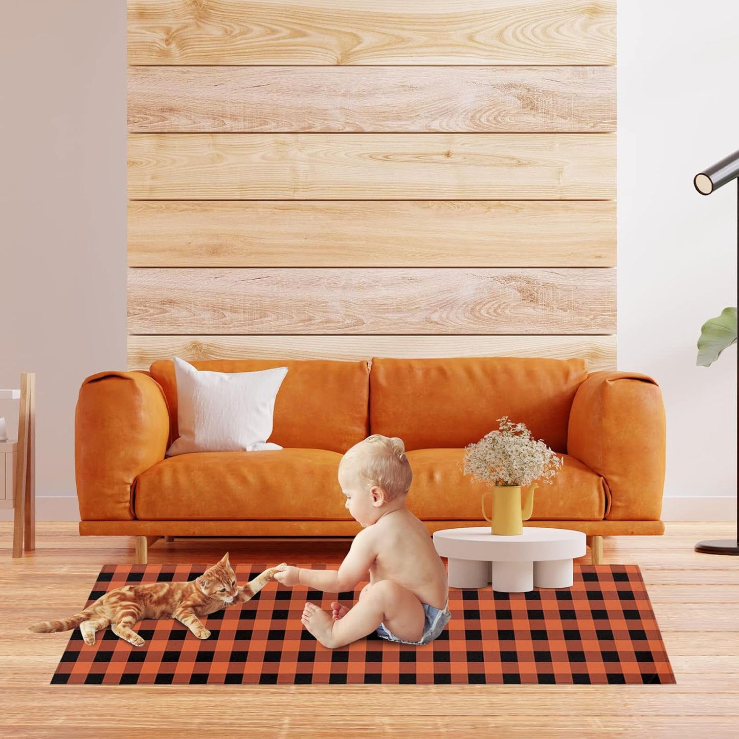 Cushioned Anti-Fatigue Kitchen Mats - Orange & Black Checkered (Set of 2)