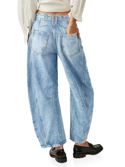 PLNOTME Women's Baggy Boyfriend Jeans Vintage Wide Leg Mid Rise Barrel Denim Ankle Pants