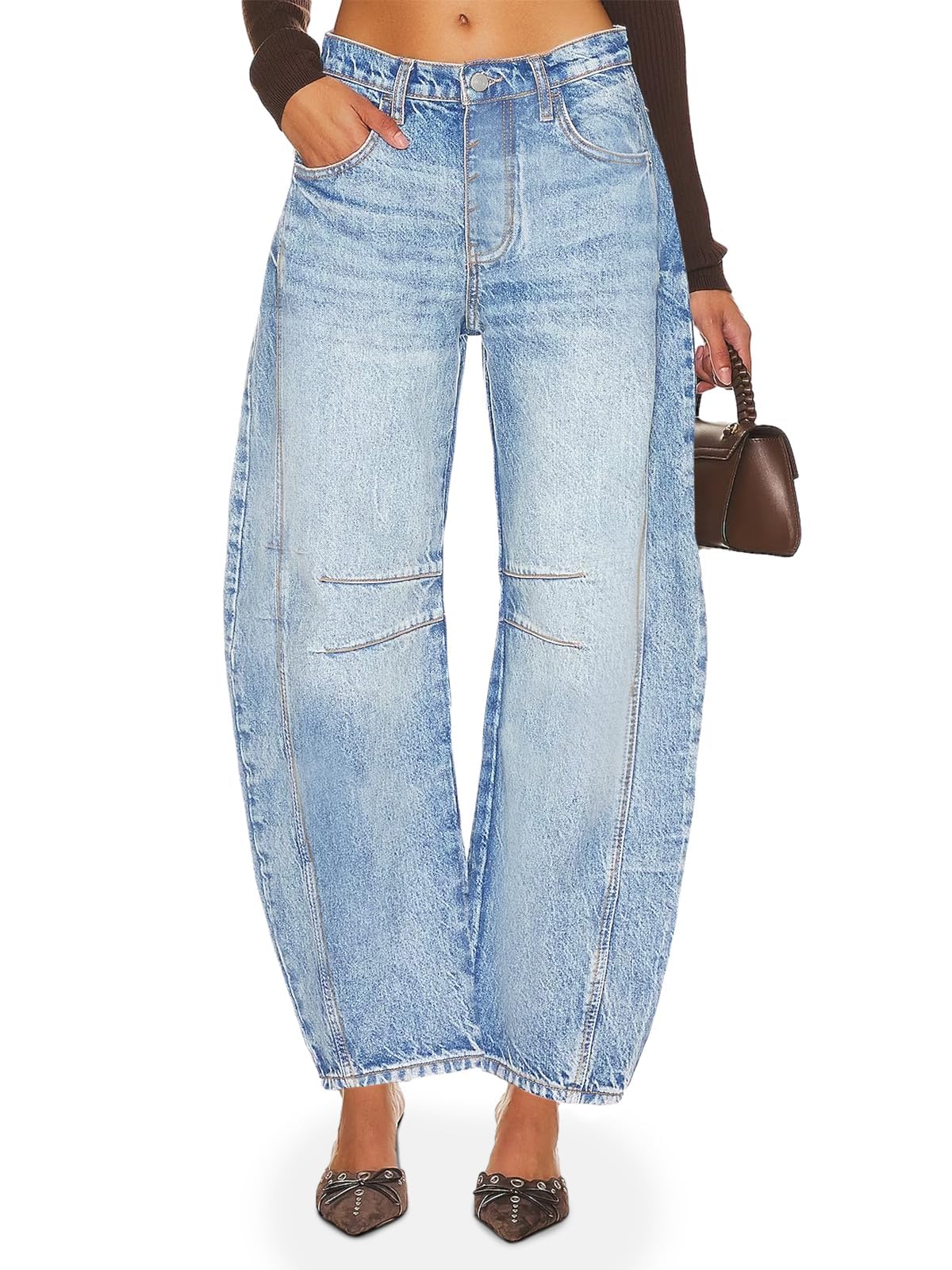 PLNOTME Women's Baggy Boyfriend Jeans Vintage Wide Leg Mid Rise Barrel Denim Ankle Pants