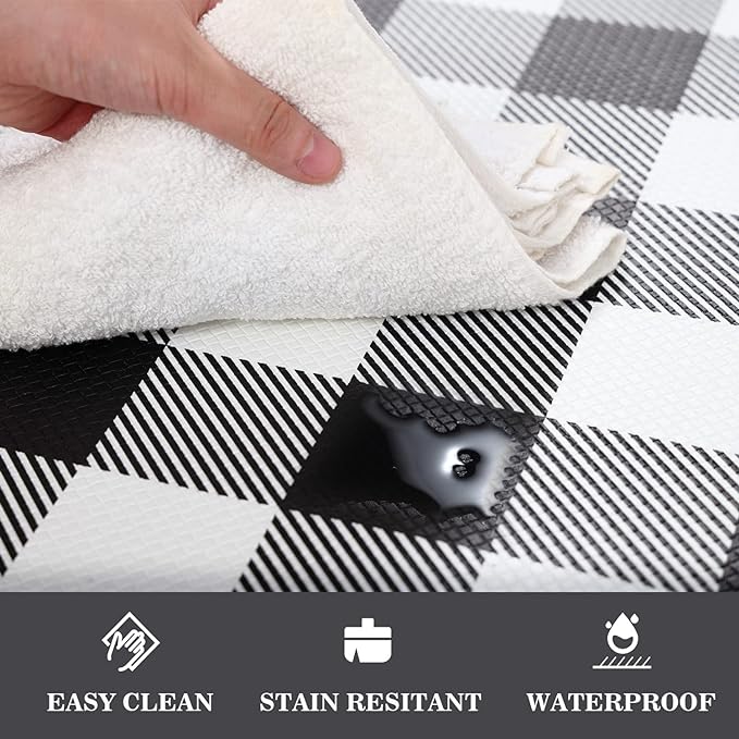 Cushioned Anti-Fatigue Kitchen Mats - White & Black Checkered (Set of 2)