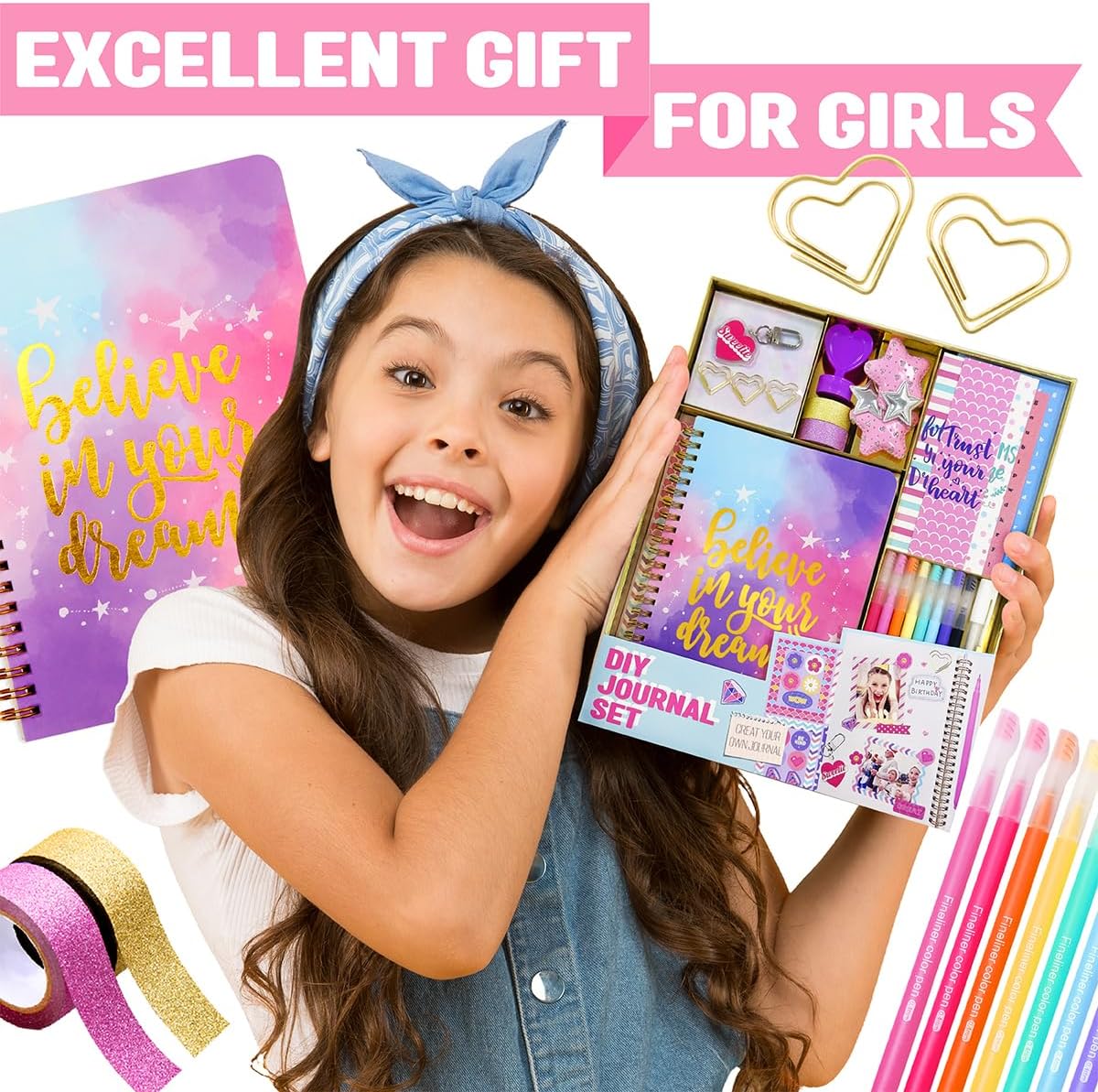 Nollh DIY Journal Kit for Girls - DIY Journal Set for Tween & Teen Girls, Stationery Set, Scrapbook & Diary Supplies Set, Journaling Art Crafts Kit, Ideal Gifts for 8 9 10 11 12 13 14 Year Old Girl