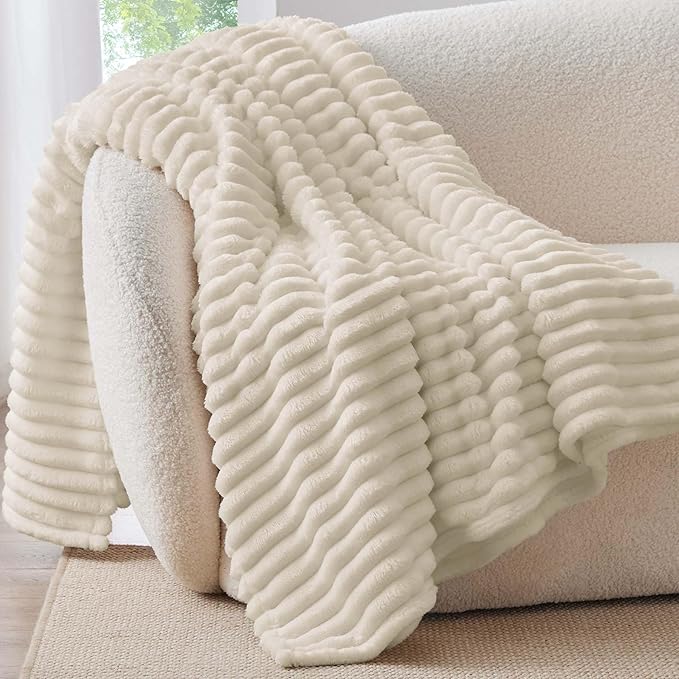 Soft Fleece Throw Blanket for Couch - Cream White 50"x60", Fluffy and Decorative