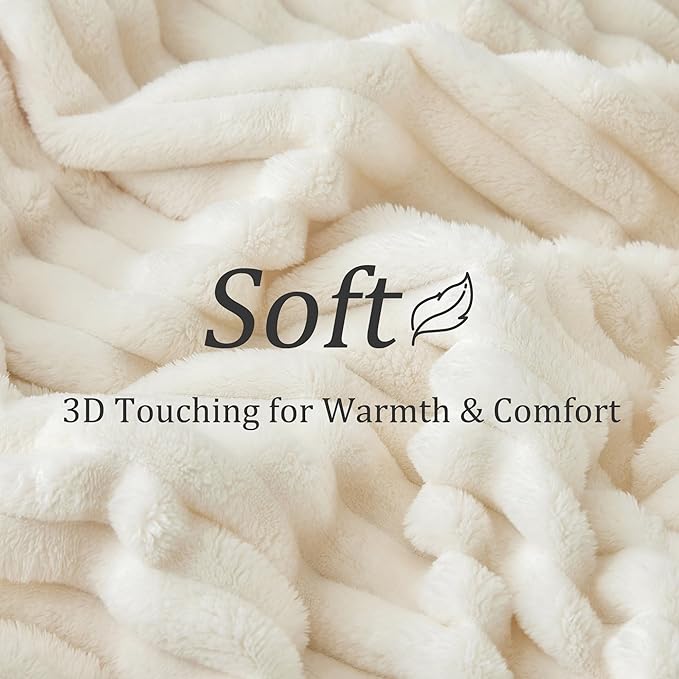 Soft Fleece Throw Blanket for Couch - Cream White 50"x60", Fluffy and Decorative