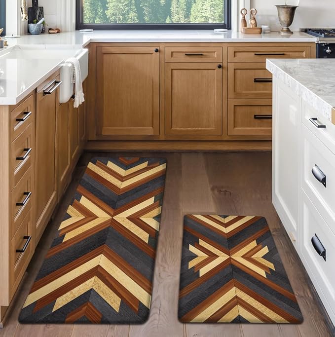 Cushioned Anti-Fatigue Kitchen Mats - Boho Aztec Style (Set of 2)