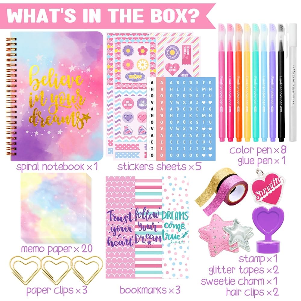 Nollh DIY Journal Kit for Girls - DIY Journal Set for Tween & Teen Girls, Stationery Set, Scrapbook & Diary Supplies Set, Journaling Art Crafts Kit, Ideal Gifts for 8 9 10 11 12 13 14 Year Old Girl