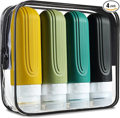 TSA-Approved Travel Bottles - Leakproof 3oz Silicone Containers for Toiletries (4 Pack)