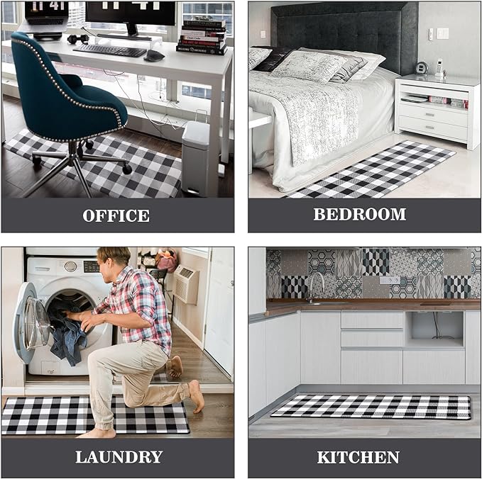 Cushioned Anti-Fatigue Kitchen Mats - White & Black Checkered (Set of 2)