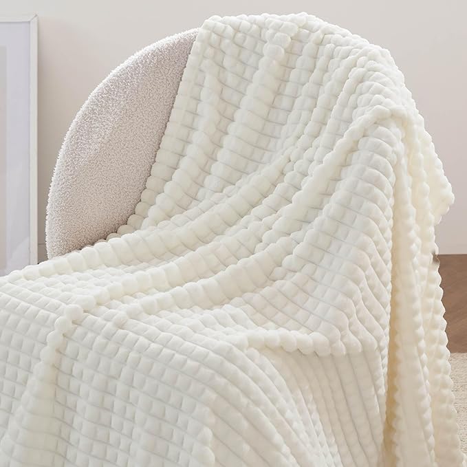 White Throw Blanket for Couch - Cozy Fleece Blanket, 50"x60"