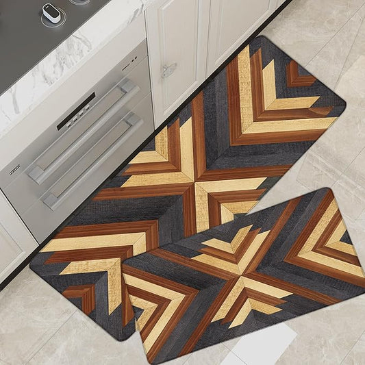 Cushioned Anti-Fatigue Kitchen Mats - Boho Aztec Style (Set of 2)