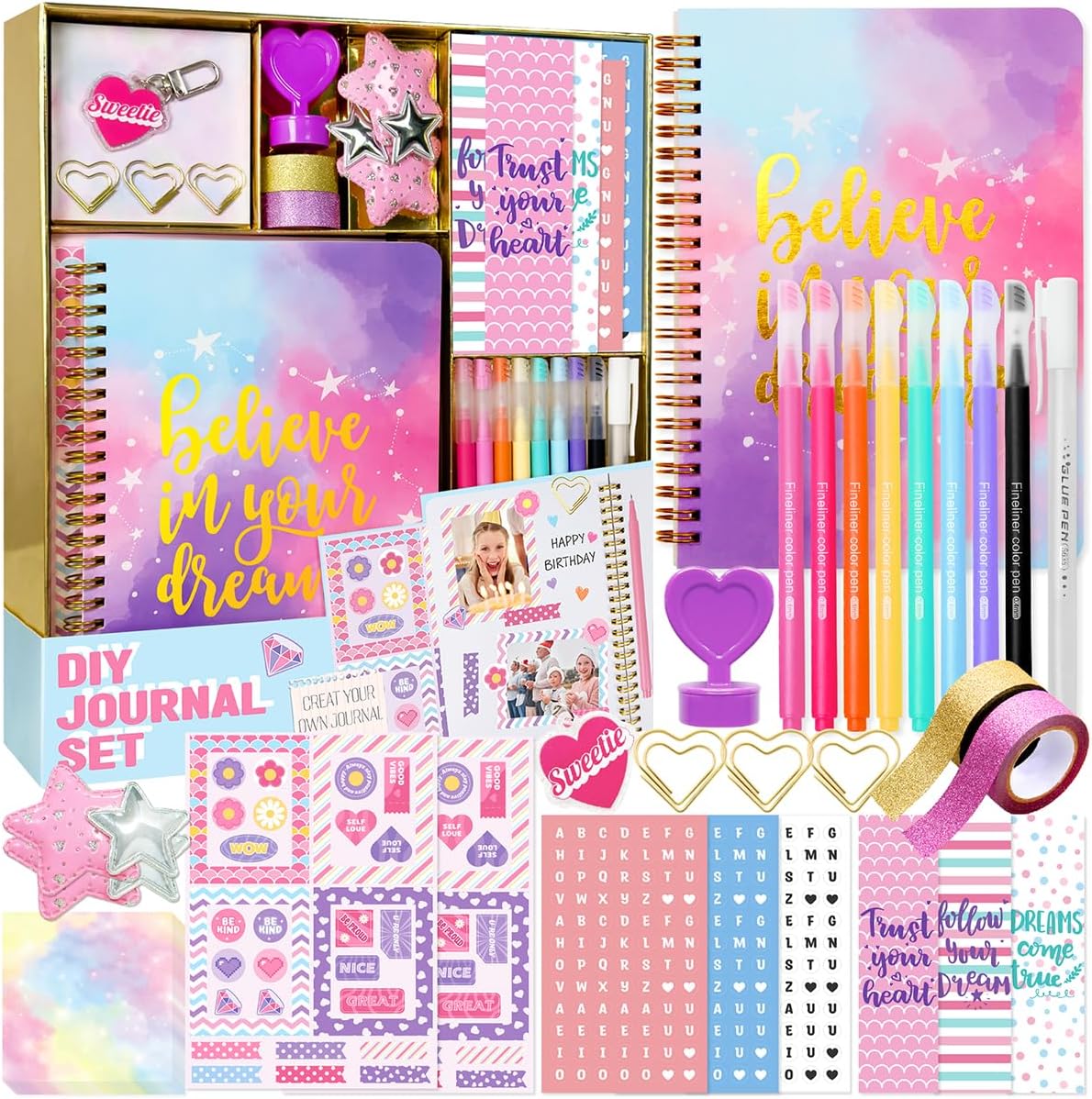 Nollh DIY Journal Kit for Girls - DIY Journal Set for Tween & Teen Girls, Stationery Set, Scrapbook & Diary Supplies Set, Journaling Art Crafts Kit, Ideal Gifts for 8 9 10 11 12 13 14 Year Old Girl
