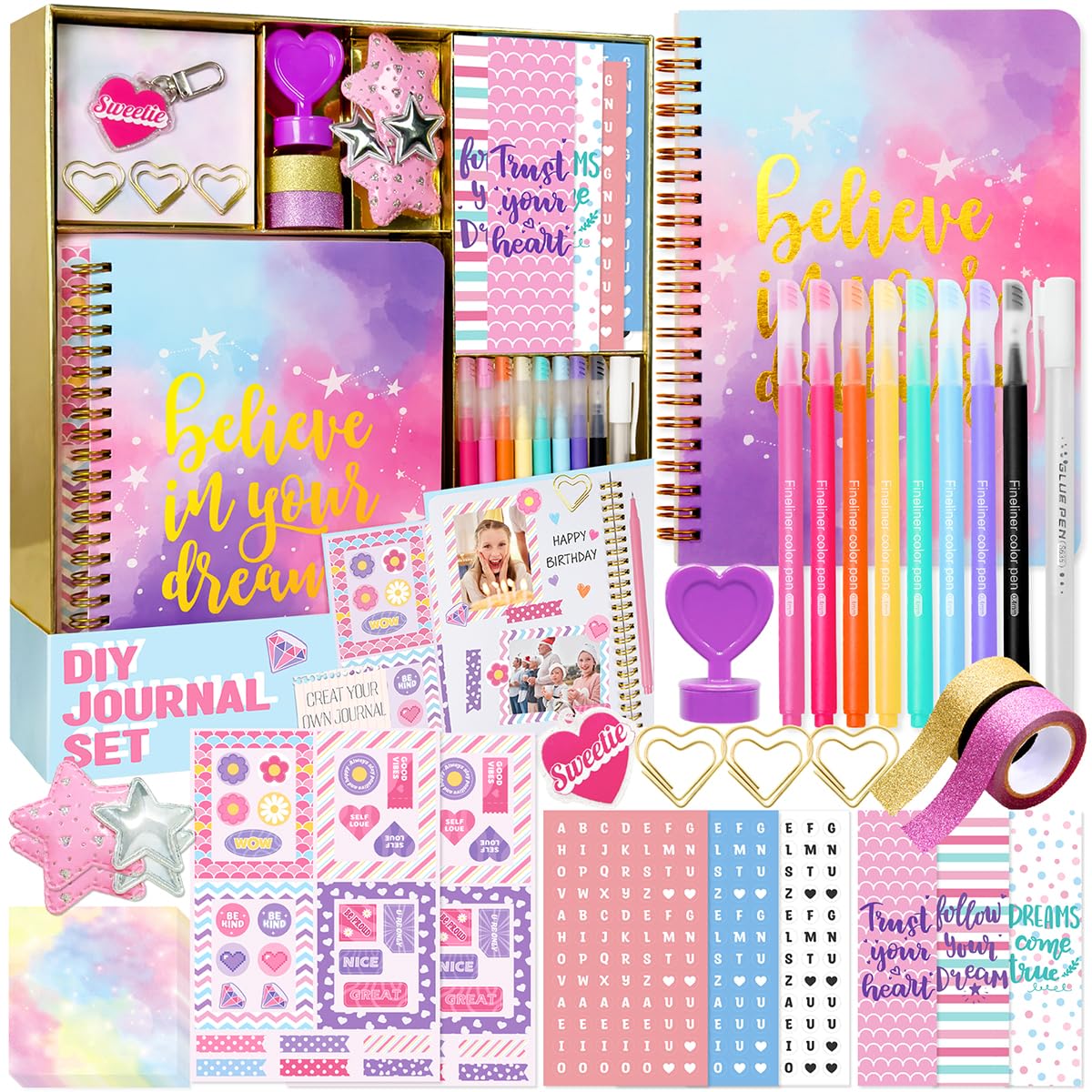 Nollh DIY Journal Kit for Girls - DIY Journal Set for Tween & Teen Girls, Stationery Set, Scrapbook & Diary Supplies Set, Journaling Art Crafts Kit, Ideal Gifts for 8 9 10 11 12 13 14 Year Old Girl