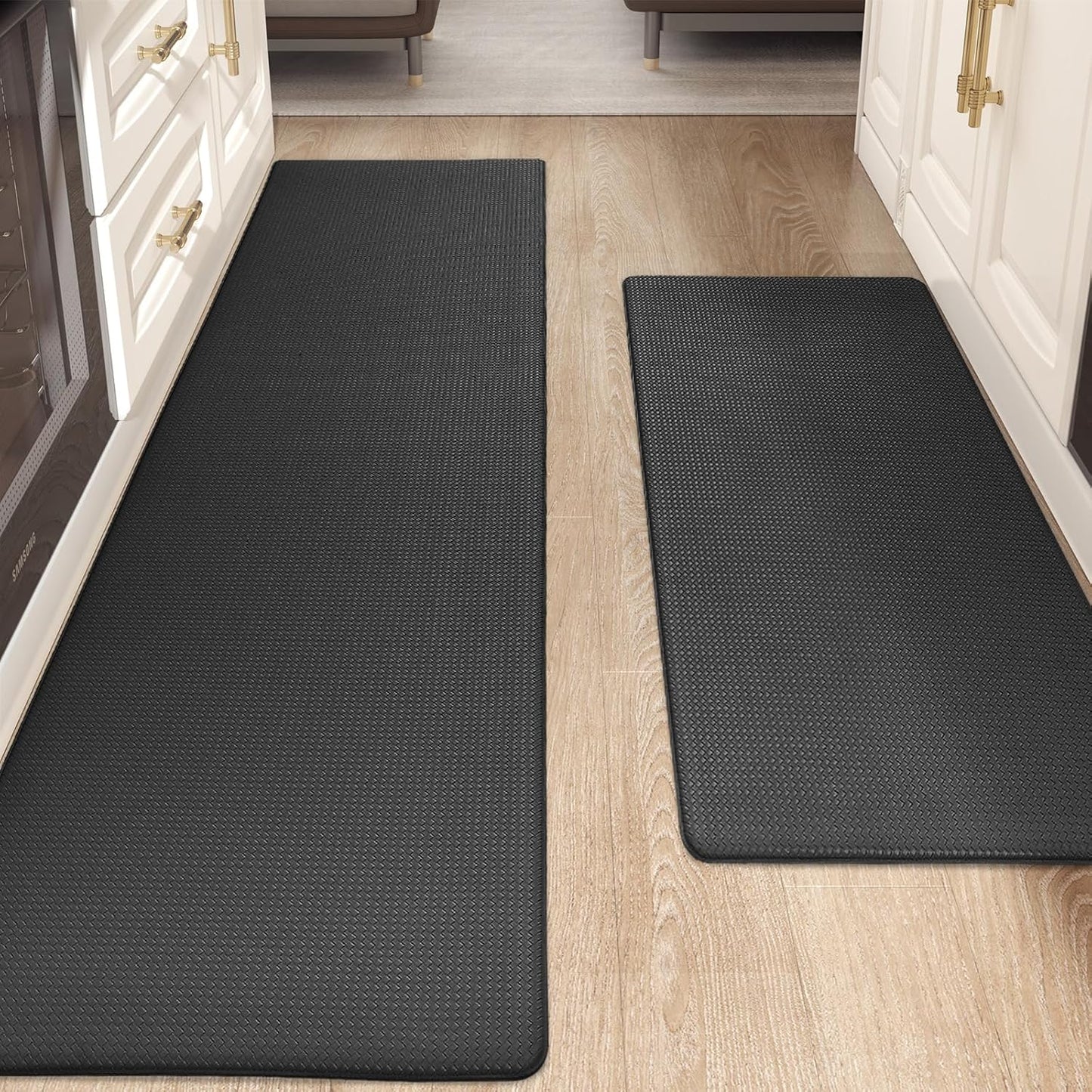 Cushioned Anti-Fatigue Kitchen Mats - Black (Set of 2)