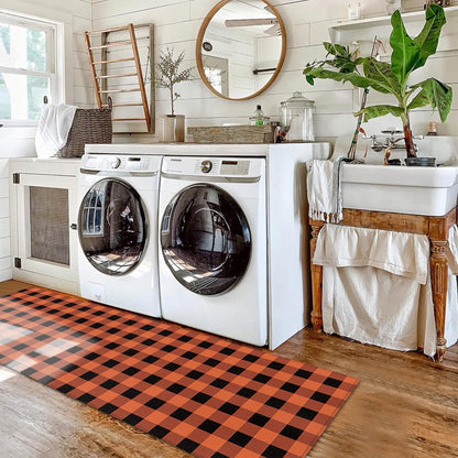 Cushioned Anti-Fatigue Kitchen Mats - Orange & Black Checkered (Set of 2)