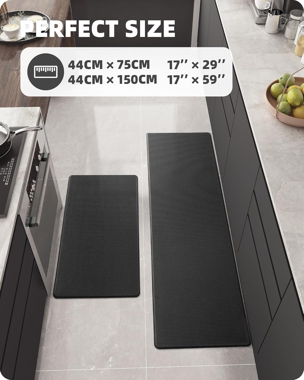 Cushioned Anti-Fatigue Kitchen Mats - Black (Set of 2)