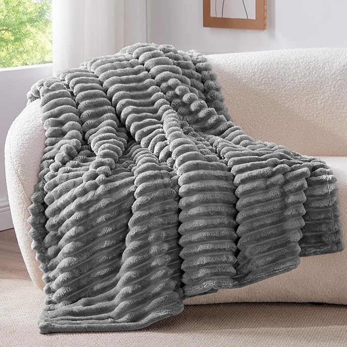 Soft Fleece Throw Blanket for Couch - Cream White 50"x60", Fluffy and Decorative