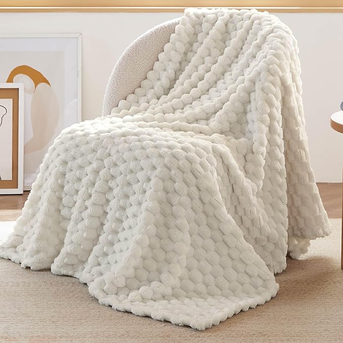 White Throw Blanket for Couch - Cozy Fleece Blanket, 50"x60"