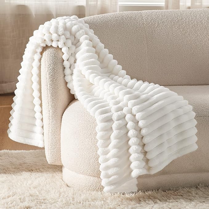 White Throw Blanket for Couch - Cozy Fleece Blanket, 50"x60"