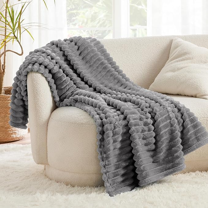 White Throw Blanket for Couch - Cozy Fleece Blanket, 50"x60"